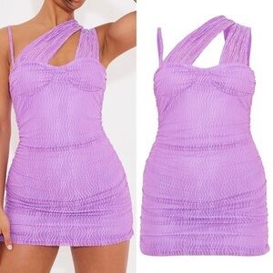 NWT PrettyLittleThing Textured Mesh One Shoulder Bodycon Dress Size 6